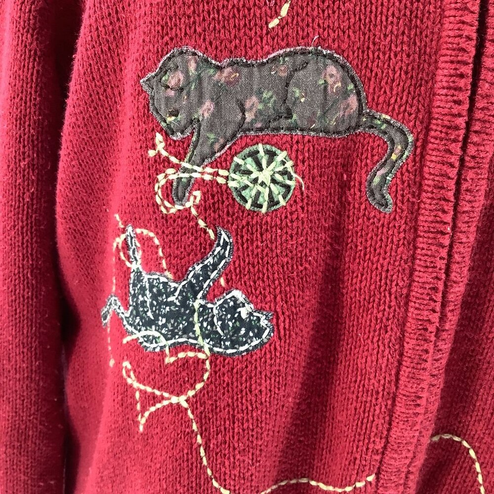 Christopher & Banks Cat-Themed Embroidered Zip-Up Cardigan Sweater Womens XL - Picture 2 of 13